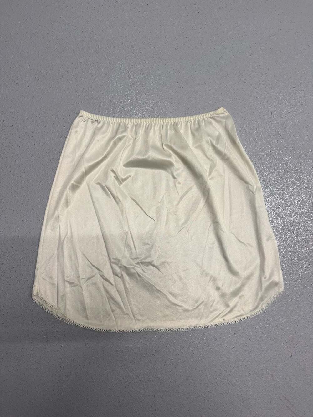 Vintage French Maid Women's Ivory Nylon Half Slip Skirt with Lace Trim